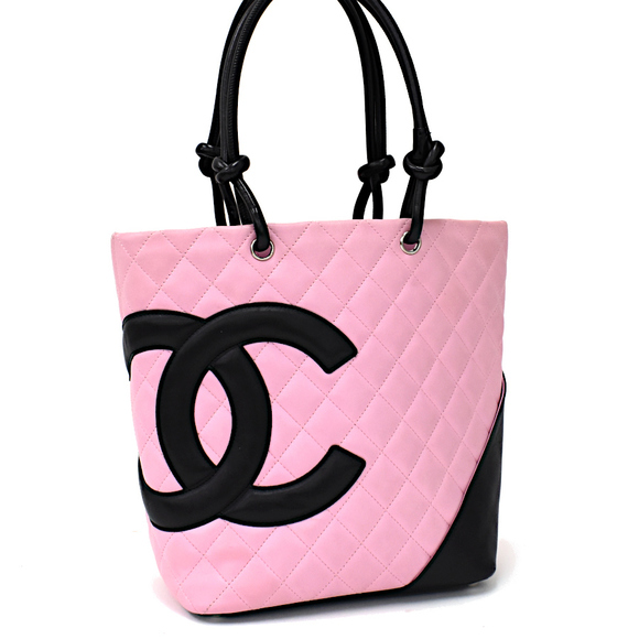 Chanel Cambon Line Medium Tote Handbag Calfskin Leather Coco Mark Pink Black - Picture 1 of 8